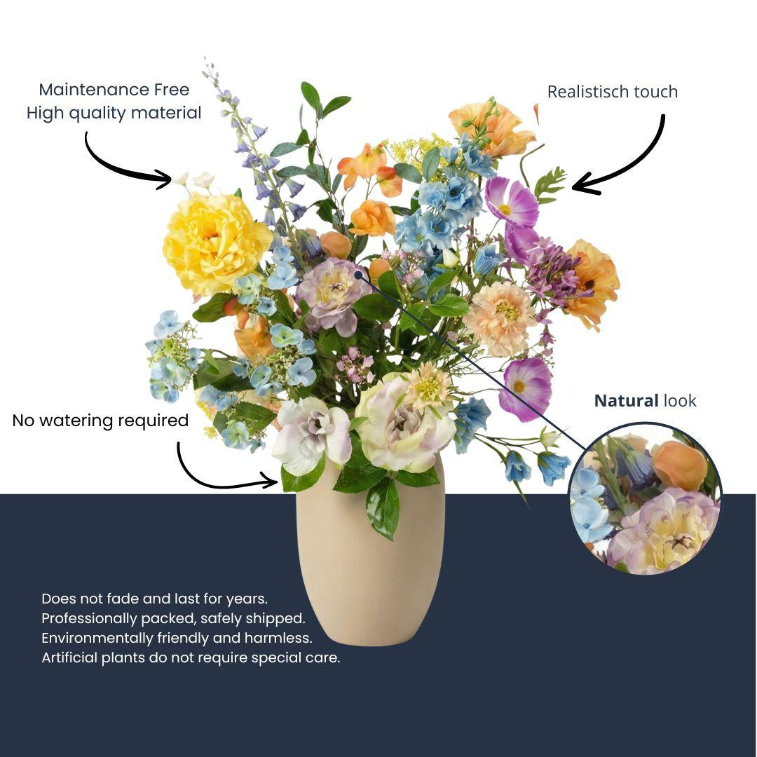 Kunstblumenstrauß Soft Spring Deluxe – Real Touch Blumen – 18 Stiele – 85cm Höhe – Pastell Frühlingsfarben