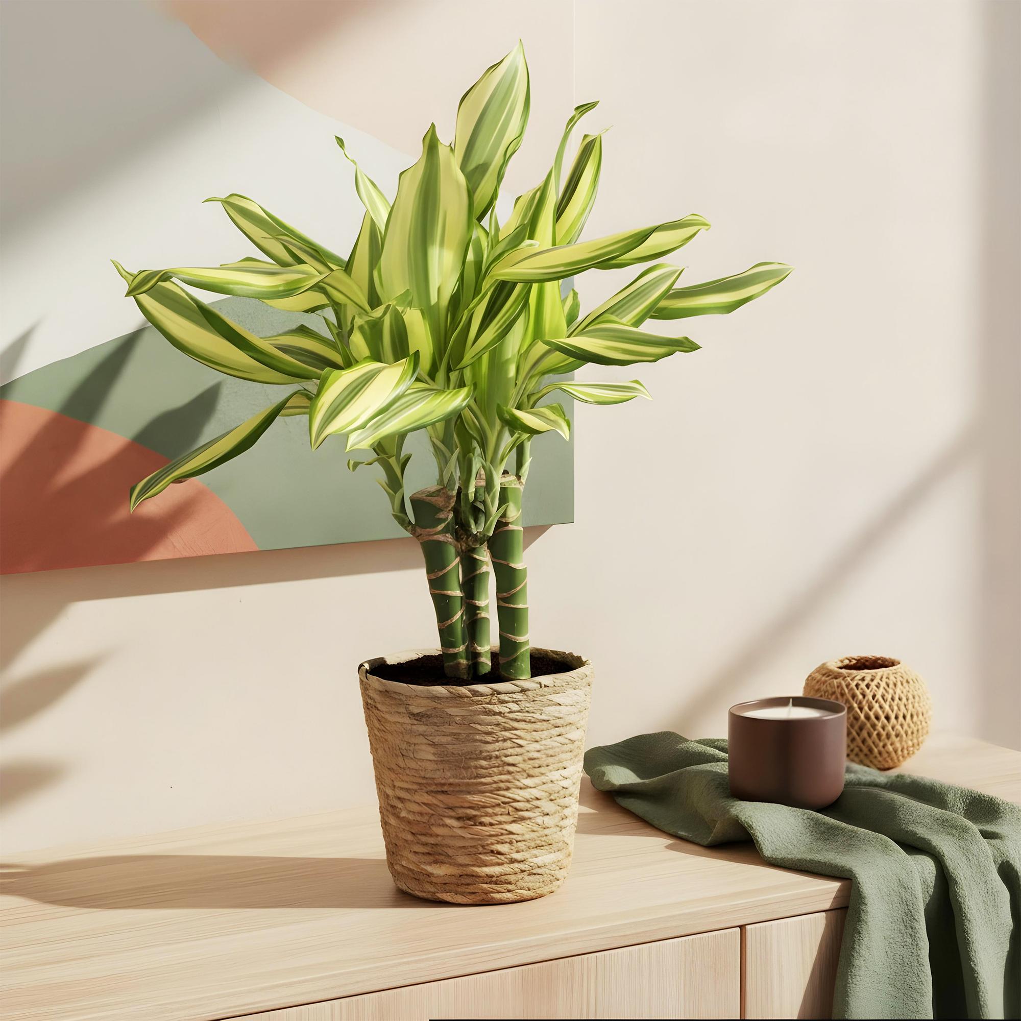 Dracaena fragrans Diamond Dream – 50-55cm – 17cm inkl. Naturkorb – Pflegeleichter Drachenbaum – Plant