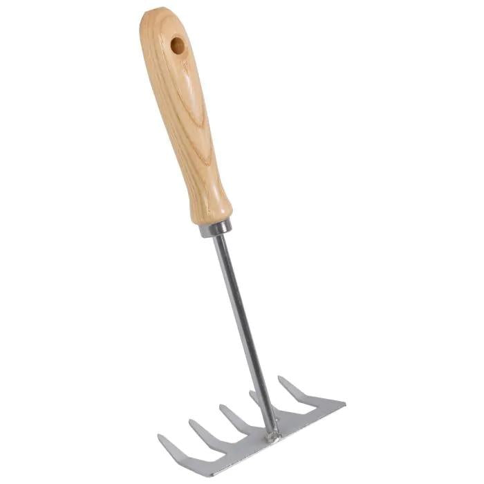 Blumenrechen – Handrechen Fächerbesen – Verzinkter Stahl – Stiel aus Eschenholz – Kompakt & Langlebig – Für Blumentöpfe & kleine Beete – Plant