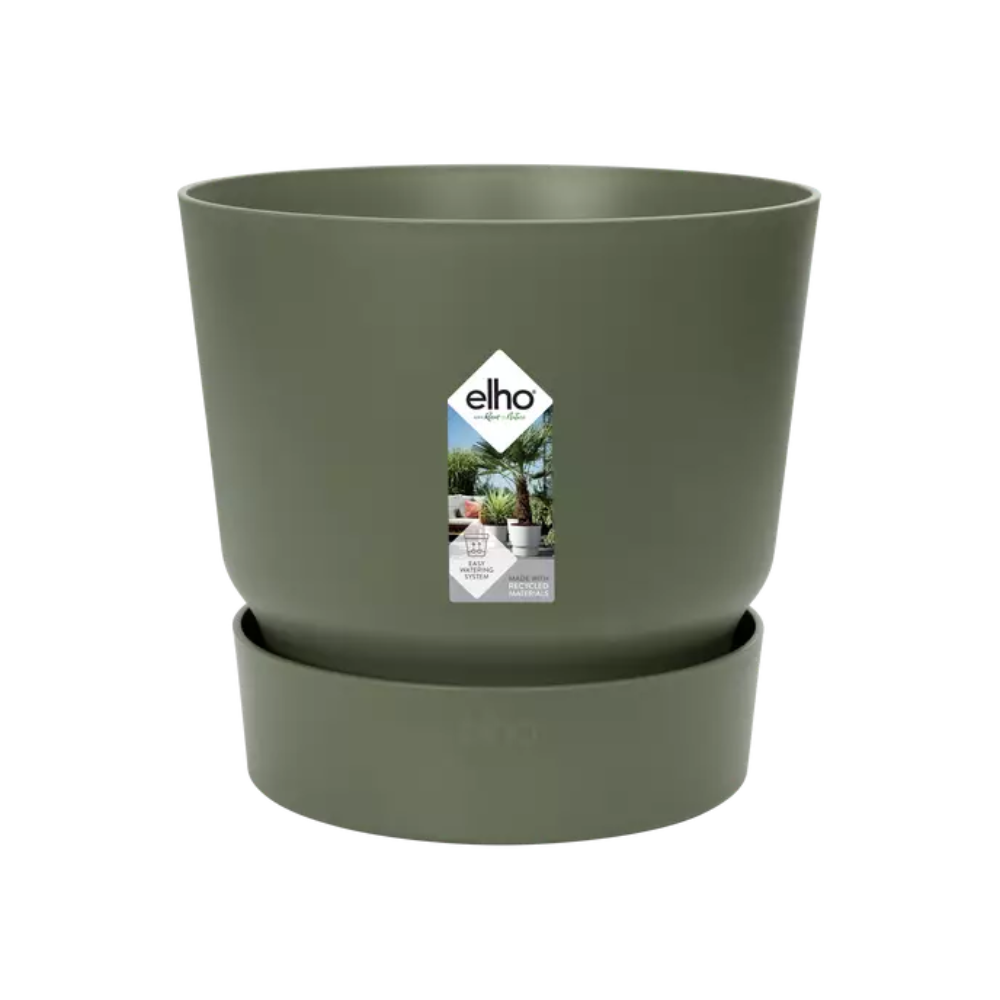 Topf Greenvile Rund – 25cm – Blattgrün – Frostsicher – Mit Wasserreservoir – Designertopf aus recyceltem Kunststoff – Plant