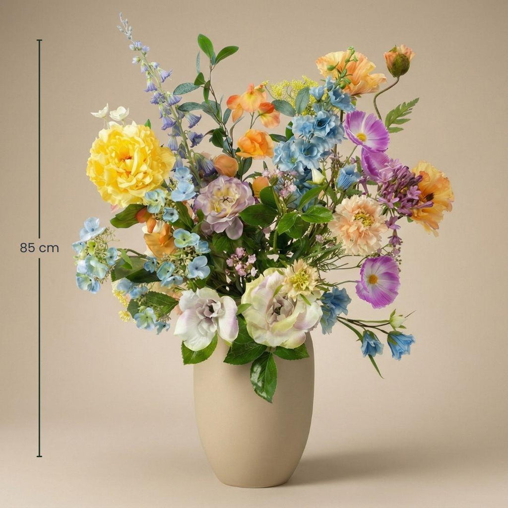 Kunstblumenstrauß Soft Spring Deluxe – Real Touch Blumen – 18 Stiele – 85cm Höhe – Pastell Frühlingsfarben