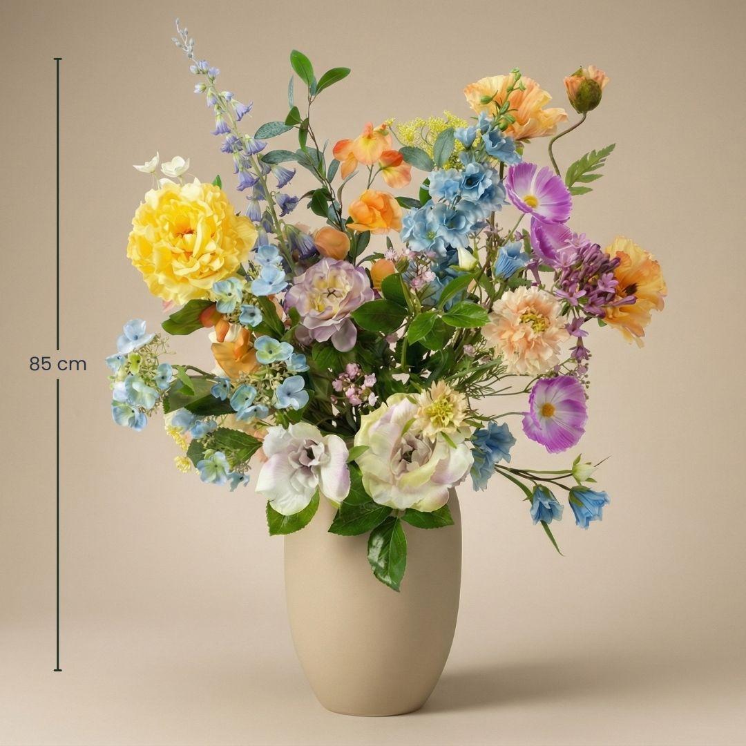 Kunstblumenstrauß Soft Spring Deluxe – Real Touch Blumen – 18 Stiele – 85cm Höhe – Pastell Frühlingsfarben