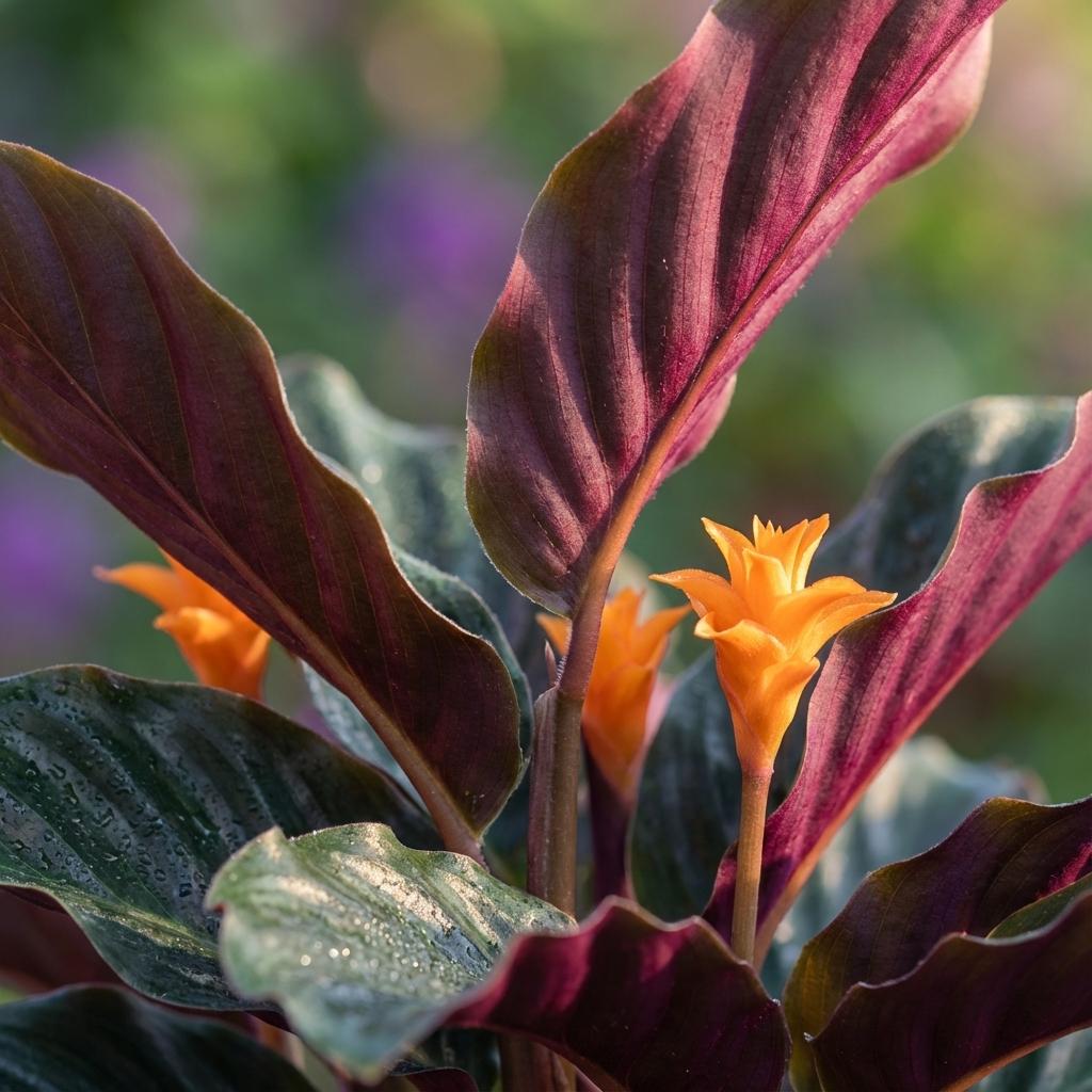 Korbmarante Calathea Crocata – 4 Pflanzen – Ø14cm – Höhe 40-45cm – Orange blühende Zimmerpflanze – Luftfeuchteliebend & dekorativ