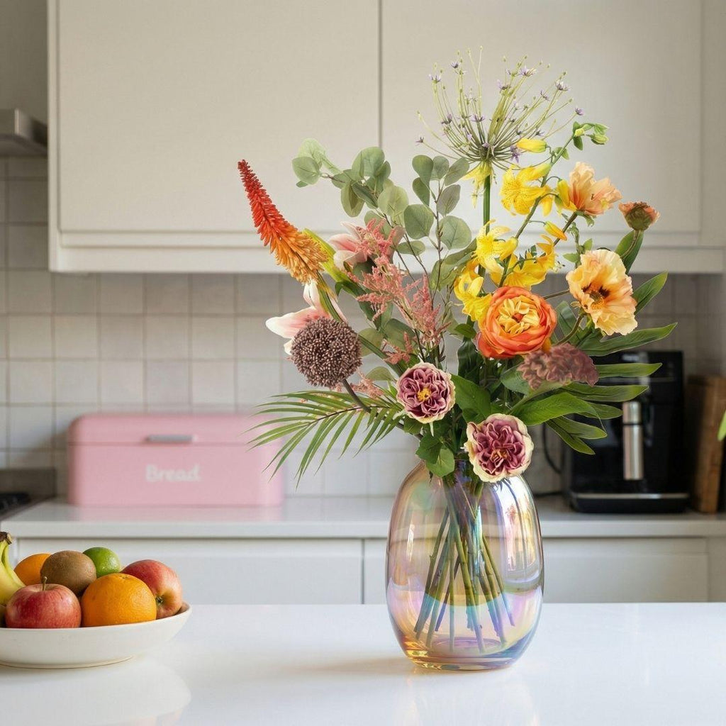 Kunstblumenstrauß Tropical Chic Deluxe – Real Touch Blumen – 13 Stiele – 105cm Höhe – Exotische Farben