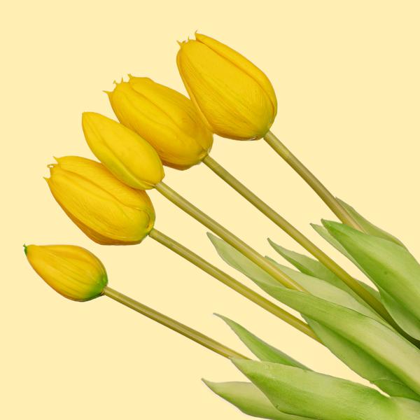 Vase Lady 'Kylie' + 10 Kunsttulpen Gelb – Steingutvase 27cm – Dekorative Tulpen 42cm – Elegante & fröhliche Wohnraumdekoration – Plant