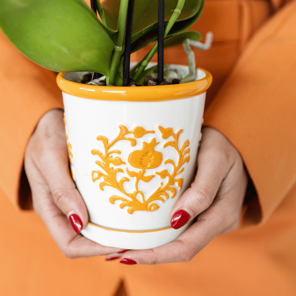 Malaga Blumentopf Orange Ø9cm – Keramiktopf in sommerlichem Design – Pflanzentopf für Zimmerpflanzen & Kräuter – Plant