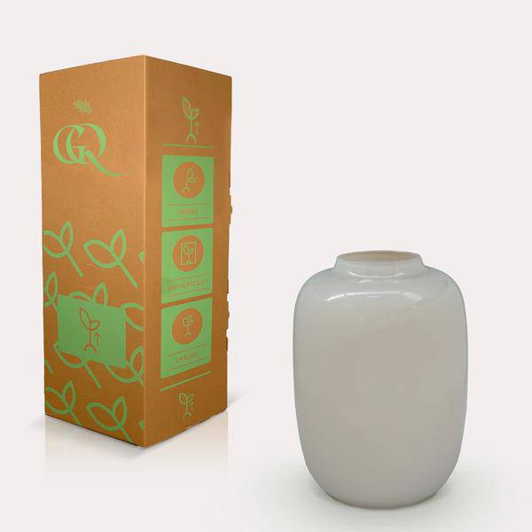 Glasvase Artic Ivory – H35cm x B25cm – Dekovase in Elfenbein – Elegante Vase für Kunstblumen & Trockenblumen – Zeitlos & pflegeleicht – Plant