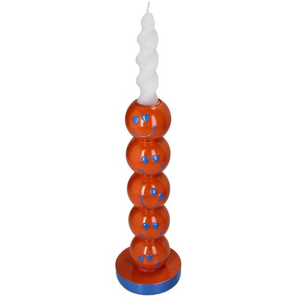 Kerzenhalter Smiley – Polyresin – Orange – 9x9x26,5cm – Fröhlicher Deko – Kerzenständer – Für Innenbereiche – Verspieltes Design für Zuhause – Plant