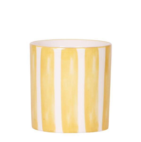 Ziertopf Painted Stripe – Gelb – Ø9cm – Keramiktopf mit Streifenmuster – Pflanzentopf für Zimmerpflanzen, Sukkulenten & Kakteen – Plant