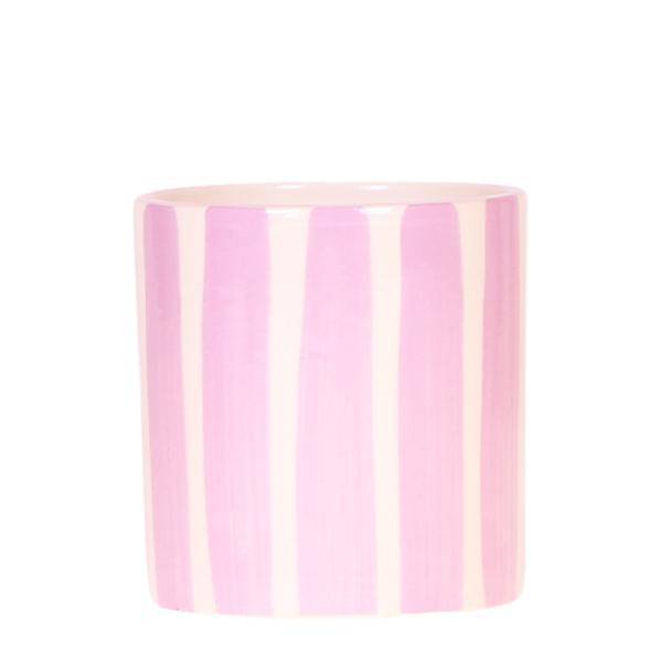 Painted Stripe Blumentopf Rosa Ø9cm – Keramiktopf im Streifenmuster – Pflanzentopf im Mediterranean Sunset Design – Plant
