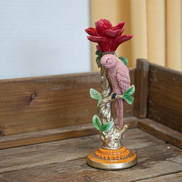 Kerzenständer Pinker Papagei – 26cm – Polyresin – Bunte Deko – Wohnaccessoire & Tischdeko – Plant