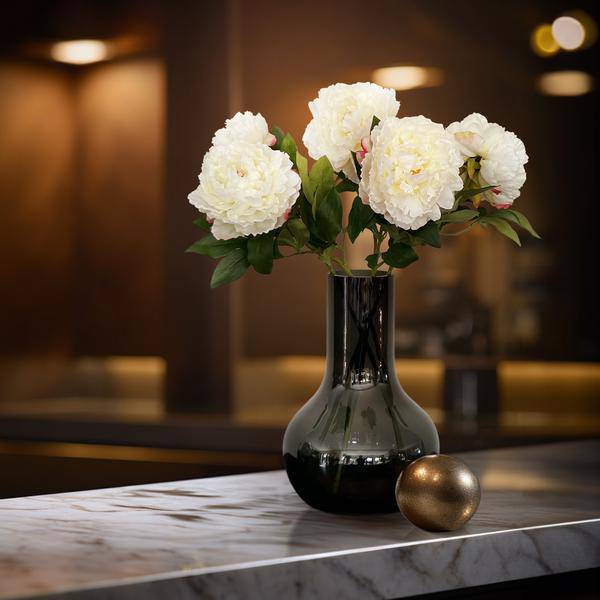Künstliche Blumenstrauß Pfingstrosen Creme – 5 Stück je 65cm – Realistische Kunstblumen – Zeitloser Deko Blumenstrauß – Plant