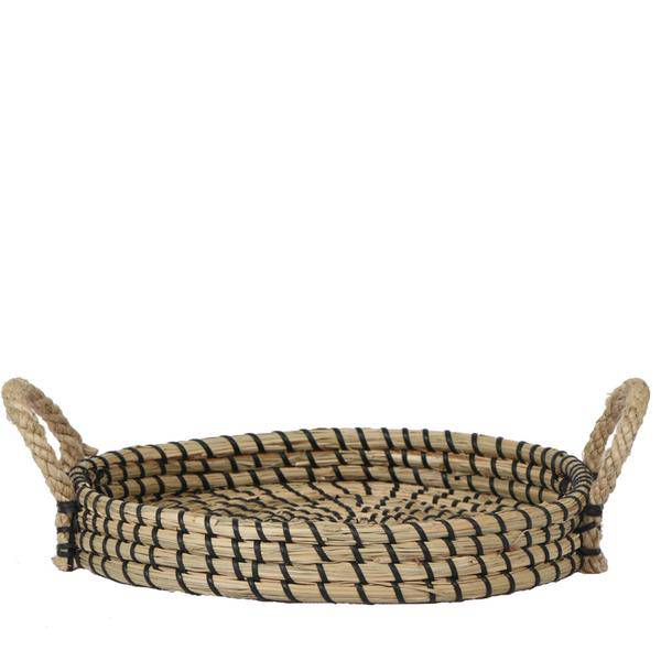 Schwarzes Geflochtenes Tablett Ø30cm – Handgewebtes Deko – Tablett – Pflanzentablett & Wohnaccessoire – Plant