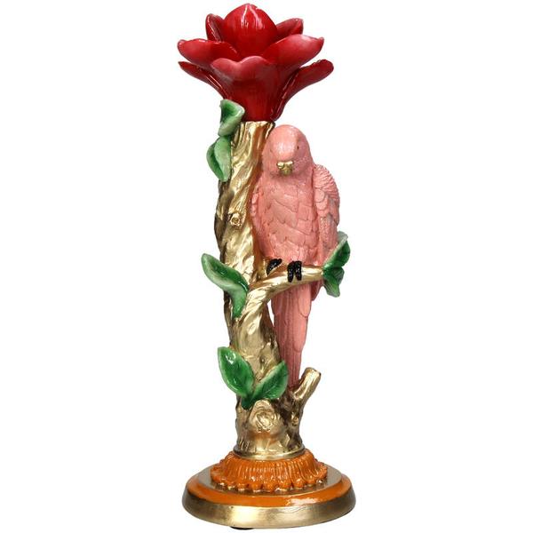 Kerzenständer Pinker Papagei – 26cm – Polyresin – Bunte Deko – Wohnaccessoire & Tischdeko – Plant