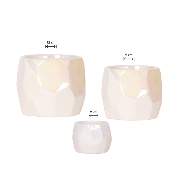 Kombi – Angebot Perlen Travertin Töpfe – 3er – Set Ø6/9/12cm – stilvolle Keramik – Pflanzgefäße für Orchideen, Sukkulenten & Zimmerpflanzen – Plant