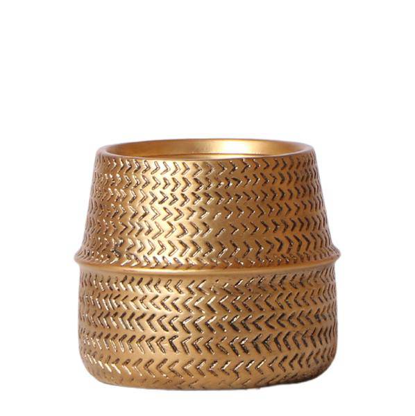 Blumentopf Groove – Gold – Ø9cm – Runder Keramik – Ziertopf mit Rillenstruktur – Mattes Finish – Dekotopf für Orchideen & Grünpflanzen – Plant