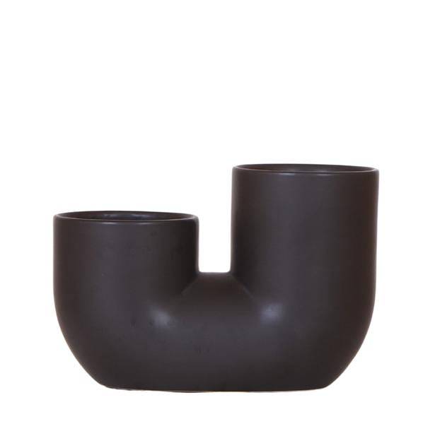 Röhre Ziertopf Schwarz – Duo – Keramiktopf für zwei Pflanzen Ø9cm – Blumentopf für Orchideen, Sukkulenten & Zimmerpflanzen – Robust & dekorativ – Plant