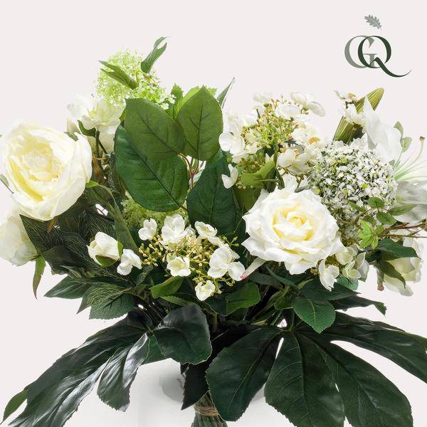 Kunstblumenstrauß – Weißer Traum – 60cm – künstliche Blumen in Weiß – Handgebundenes Bouquet mit naturgetreuen Blüten & Blättern – Plant