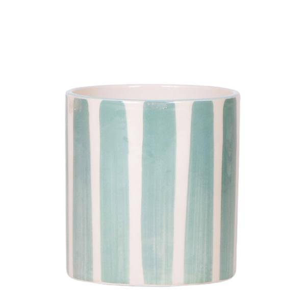 Topf Gemalter Streifen – Türkis – Ø9cm – Mediterraner Keramik Blumentopf mit Streifenmuster – Übertopf aus der Mediterranean Sunset Kollektion – Plant