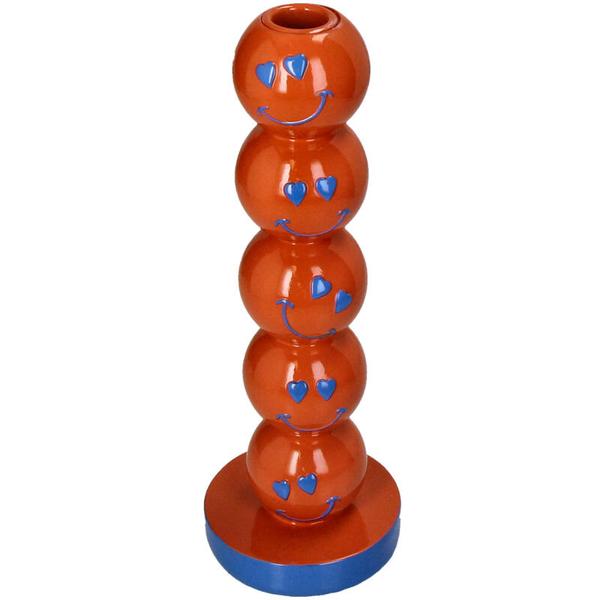 Kerzenhalter Smiley – Polyresin – Orange – 9x9x26,5cm – Fröhlicher Deko – Kerzenständer – Für Innenbereiche – Verspieltes Design für Zuhause – Plant