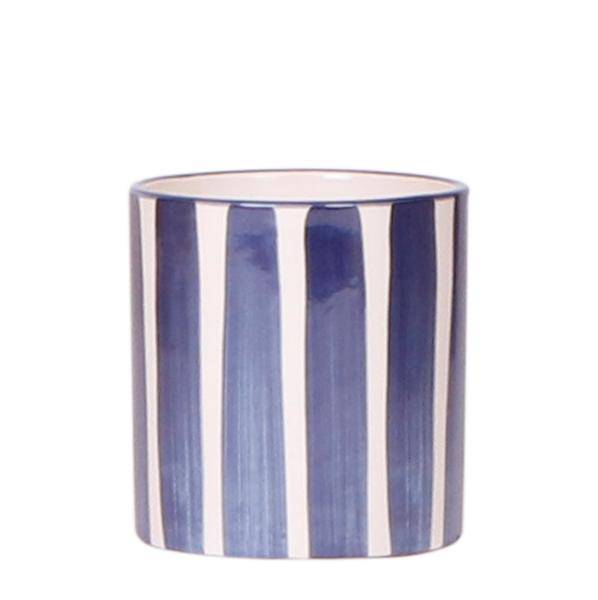 Ziertopf Painted Stripe – Blau – Ø9cm – Moderner Keramiktopf mit Streifenmuster – Stilvolles Wohnaccessoire für Zimmerpflanzen, Sukkulenten & Kakteen – Plant