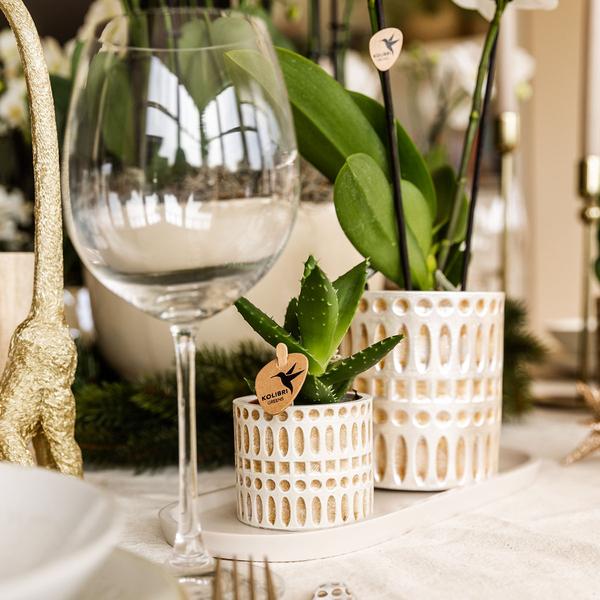 Mosaik Ziertopf – Ø9cm – Eleganter Blumentopf mit goldenen Mosaikdetails – Pflanztopf für Sukkulenten & kleine Pflanzen – Plant