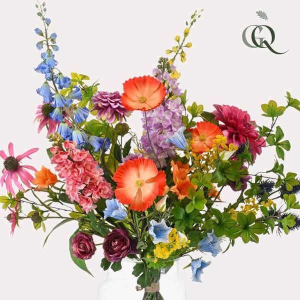 Künstliche Blumen – Strauß Electric Love – ca. 90cm hoch – Kunstblumenstrauß in leuchtenden Farben – Dekoration für Wohnzimmer, Schlafzimmer & Büro – Plant