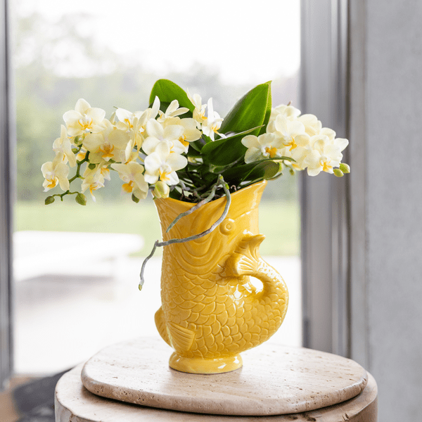 Dekotopf Fish – Gelb – Ø9cm – Keramik Blumentopf in Fischform – Glänzende Oberfläche – Für Sukkulenten, Zimmerpflanzen & Kräuter – Plant