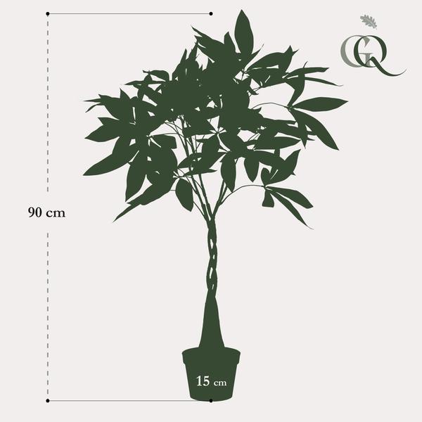 Glückskastanie Pachira Aquatica – Künstliche Zimmerpflanze – ↕90cm – Realistischer Doppelstamm & große glänzende Blätter – Pflegefrei – Plant