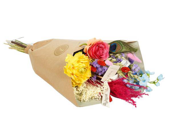 Getrocknete Blumen & Seide – Sommerfest – 4 Blumenträuße – Höhe ca. 55cm – Farbige Trockenblumen & Seidenblumen – Langlebige Deko – Plant