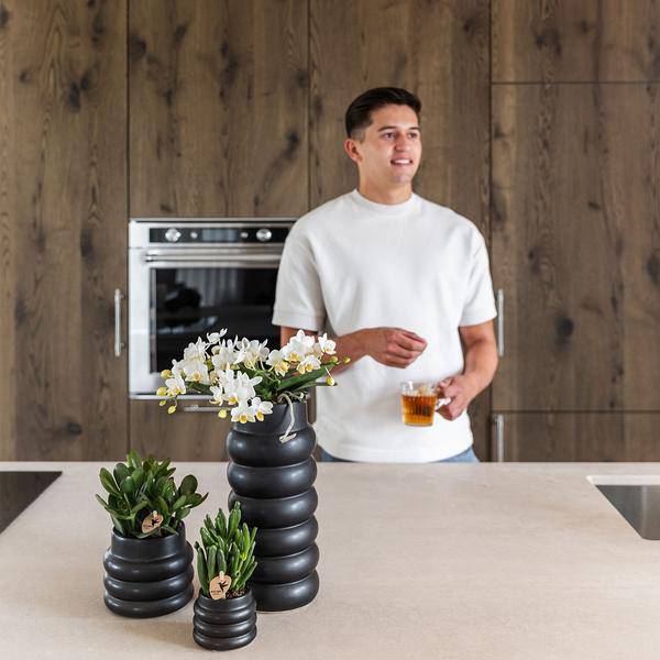 Bubble Dekotopf – Schwarz – Ø9cm – Keramik Blumentopf mit Struktur – Stilvoller Pflanzentopf für Zimmerpflanzen, Sukkulenten & Kakteen – Plant
