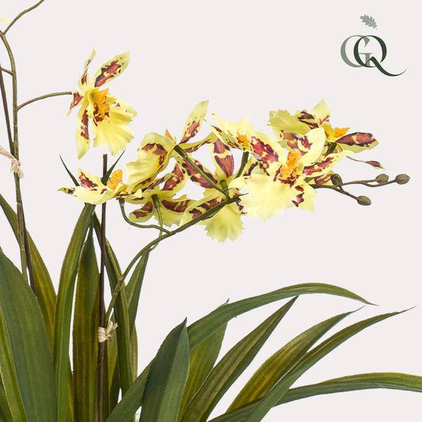 Künstliche Pflanze Orchidee – Gelb – Braun – 45cm – Täuschend echte Kunstorchidee im Topf – Dekoblume für Wohnzimmer, Schlafzimmer, Küche & Büro – Plant