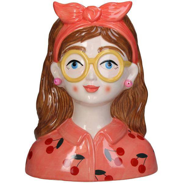 Design – Vase Jessie – Fashion Lady mit Brille & Haarband – 27cm – Modernes Wohnaccessoire aus Polyresin – Vase & Dekoobjekt in einem – Plant