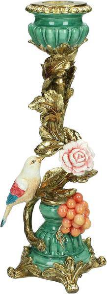 Kerzenständer Vogel aus Metall – Gold mit Blau & Grün – 28,5cm – Dekorativer Kerzenhalter für Stabkerzen – Plant