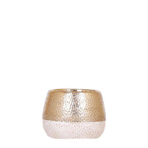 Elite Pflanztopf Gold Ø12cm – glänzender Keramik Übertopf – luxuriöser Blumentopf für Zimmerpflanzen & Kräuter – Topf für Fensterbank, Tisch & Regal – Plant