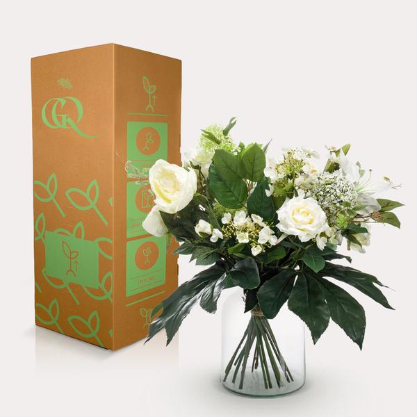 Kunstblumenstrauß – Weißer Traum – 60cm – künstliche Blumen in Weiß – Handgebundenes Bouquet mit naturgetreuen Blüten & Blättern – Plant