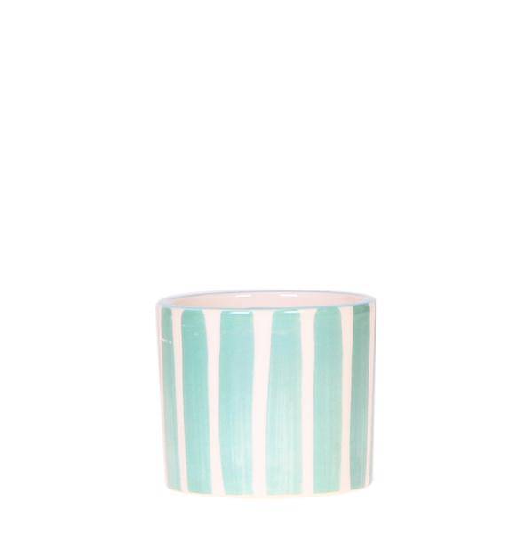 Topf – Bemalter Streifen – Türkis – Ø6cm – Keramik Übertopf aus der Mediterranean Sunset Kollektion – Kleiner Blumentopf mit Streifenmuster – Plant