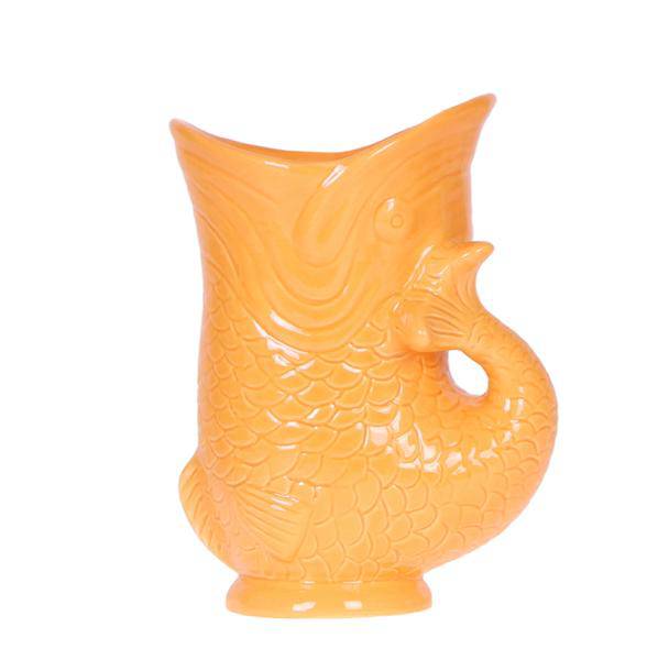 Fisch Topf – Orange – Ø9cm – Keramik Übertopf in Fischform – Glänzender Blumentopf für Zimmerpflanzen & Sukkulenten – Plant