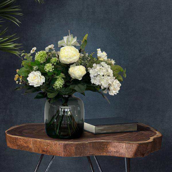 Kunstblumenstrauß – Weißer Traum – 60cm – künstliche Blumen in Weiß – Handgebundenes Bouquet mit naturgetreuen Blüten & Blättern – Plant