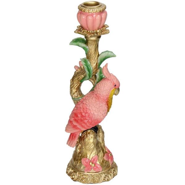 Kerzenständer Pink Parrot – Rosa Vogel – 9x8x28cm – Dekorativer Kerzenhalter im verspielten Design – Für Stabkerzen – Wohnaccessoire – Plant