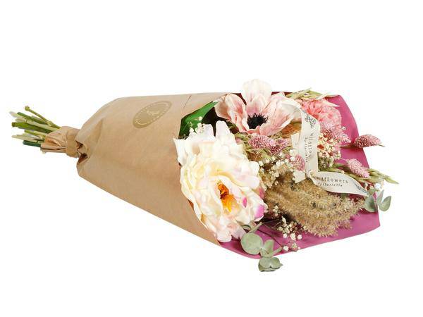 Getrocknete Blumen & Seide – Pfingstrose Love – Dekoration ↕55cm – Romantisches Blumenarrangement aus Seidenpfingstrosen & Trockenblumen – Plant