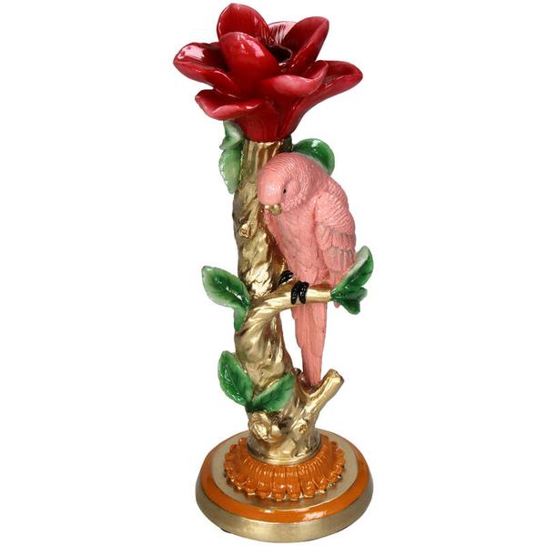 Kerzenständer Pinker Papagei – 26cm – Polyresin – Bunte Deko – Wohnaccessoire & Tischdeko – Plant