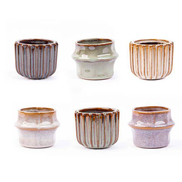 Topfset 6er – Set Erdtöne Keramik Ø8cm ↕6,4cm – moderner Pflanztopf für Zimmerpflanzen, Sukkulenten, Kakteen & Kräuter – Plant
