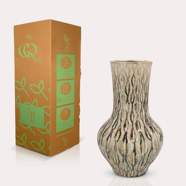 Vase Stein Boa Grün – H39xB23cm – Große Keramikvase in edler Steinoptik – Dekovase für Trockenblumen & Kunstpflanzen – Plant