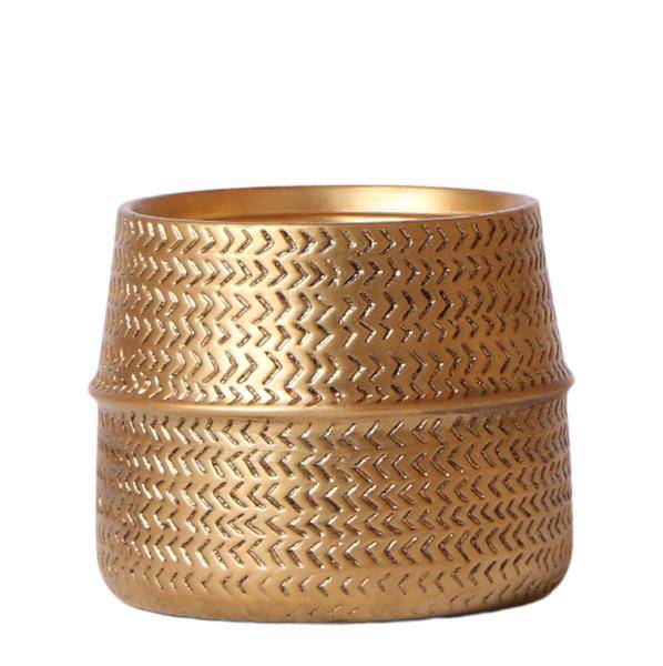 Groove Blumentopf Gold – Keramik – Topf mit mattem Finish – Ø12cm – Robustes, strukturiertes Design – Eleganter Pflanztopf fürs Wohnzimmer – Plant