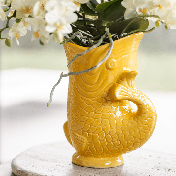 Dekotopf Fish – Gelb – Ø9cm – Keramik Blumentopf in Fischform – Glänzende Oberfläche – Für Sukkulenten, Zimmerpflanzen & Kräuter – Plant