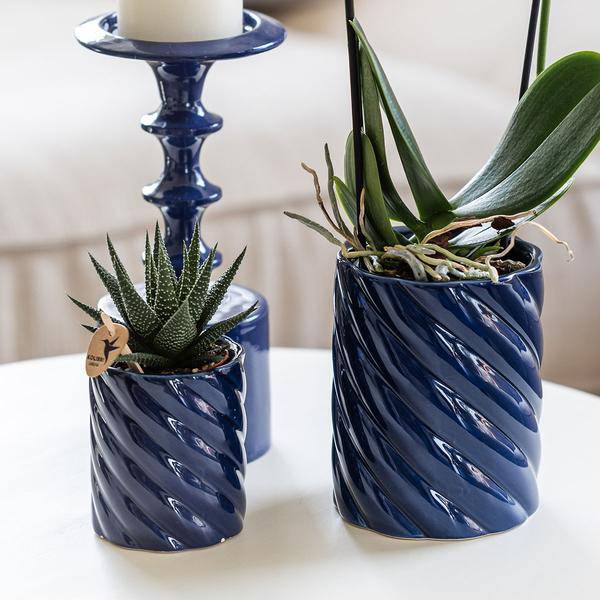Candy Dekotopf – Hoch – Blau – Ø9cm – Moderner Keramiktopf in kräftigen Farben – Stilvoller Pflanzentopf für Zimmerpflanzen, Orchideen & Sukkulenten – Plant
