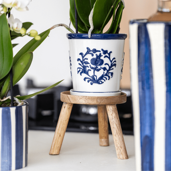 Malaga Blumentopf Blau – Ø9cm – Keramiktopf in Porzellanoptik – Mediterraner Ziertopf für Zimmerpflanzen – Für Fensterbank, Wohnzimmer & Büro – Plant