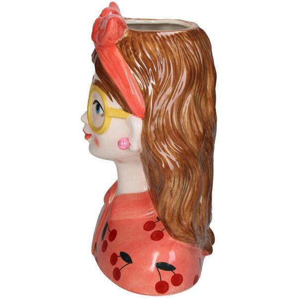 Design – Vase Jessie – Fashion Lady mit Brille & Haarband – 27cm – Modernes Wohnaccessoire aus Polyresin – Vase & Dekoobjekt in einem – Plant
