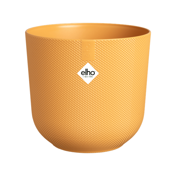 Pflanztopf Jazz Round – Bernsteingelb – D26cm x H24cm – Moderner Blumentopf in runder Form – Dekorativer Kunststofftopf für Innen – & Außenbereiche – Plant